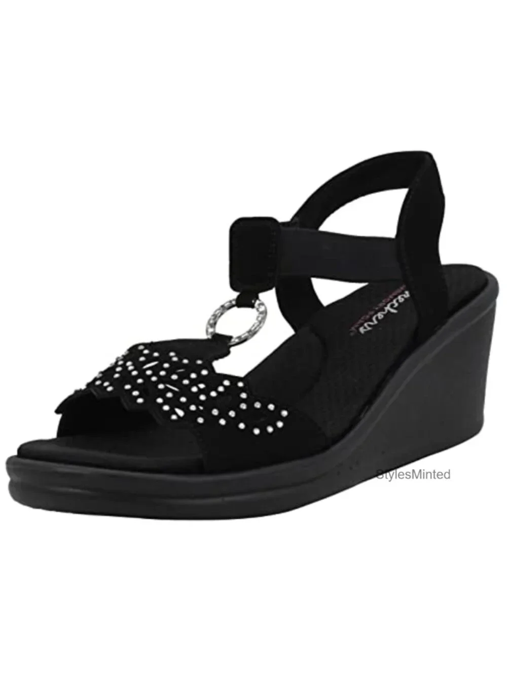 Skechers Women's Wedge Sandals Memory Foam Rhinestone Slingback Platform